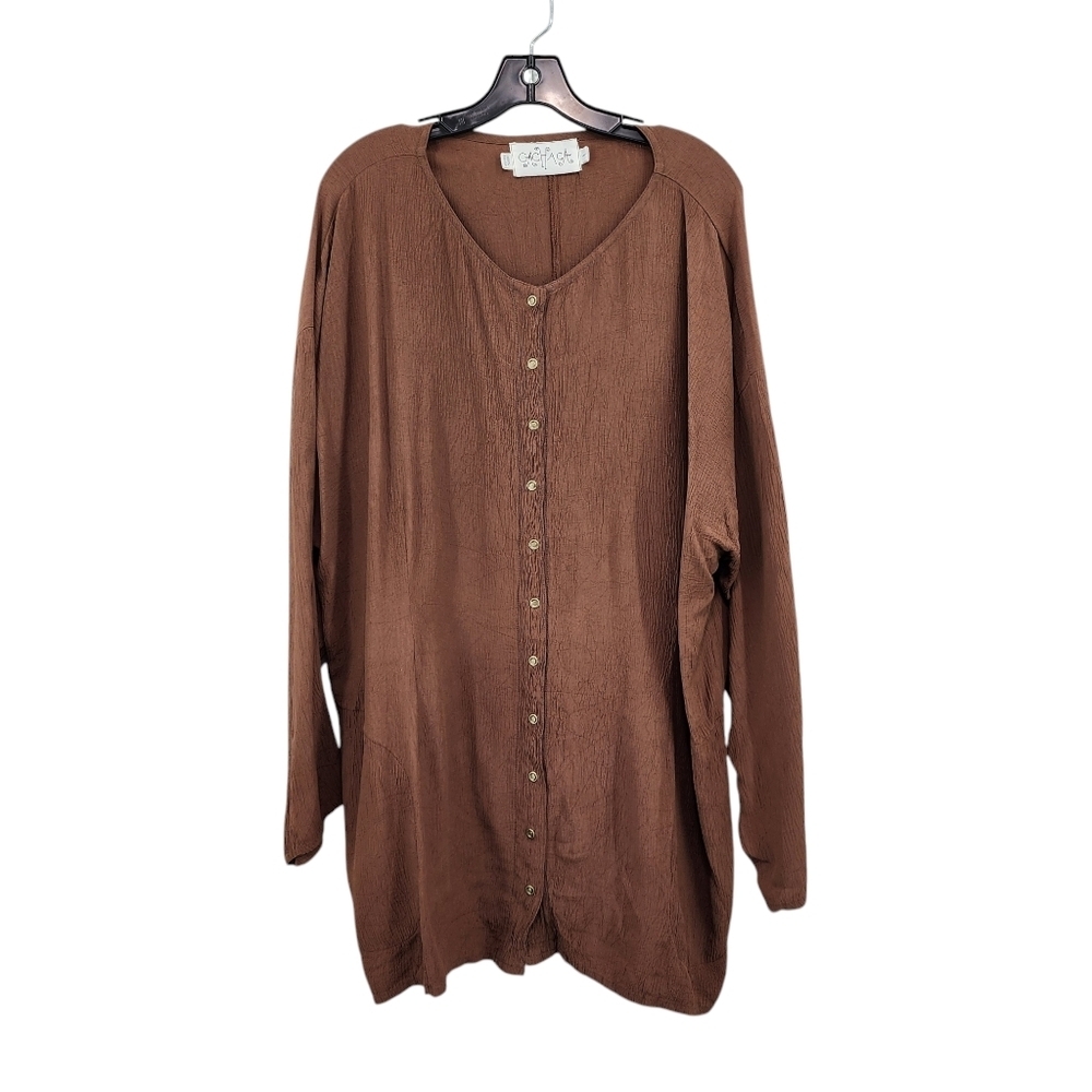Cachaca Women's 100% Rayon Crinkle Button Front Peasant Oversized Top - 1